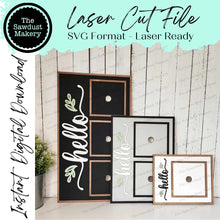 Load image into Gallery viewer, Interchangeable Hello Sign Frame Bundle SVG | Laser Cut File | Glowforge | Insert Frame | Seasonal Interchangeable
