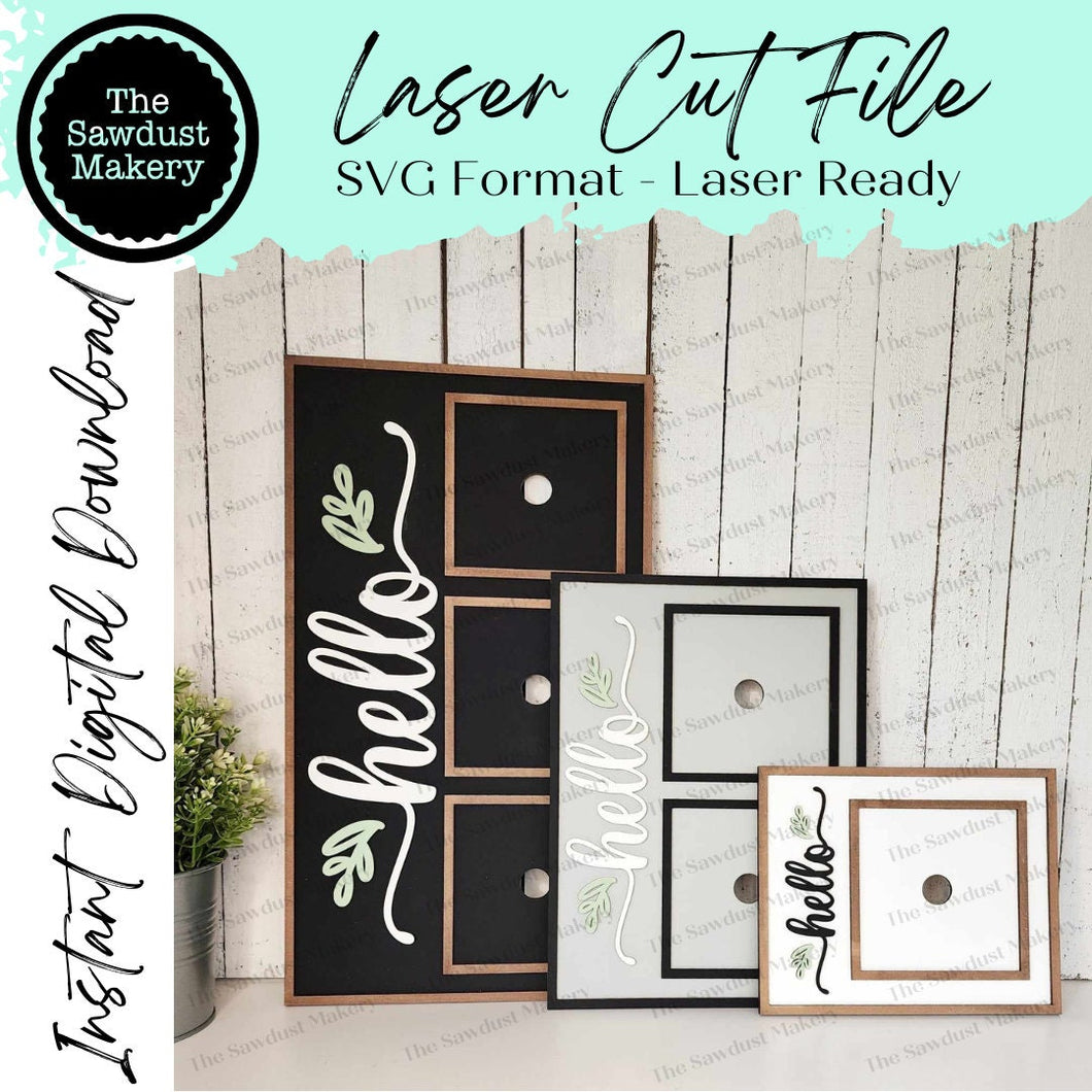 Interchangeable Hello Sign Frame Bundle SVG | Laser Cut File | Glowforge | Insert Frame | Seasonal Interchangeable