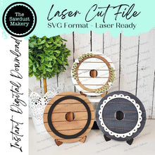 Load image into Gallery viewer, Interchangeable Shiplap 3&quot; Round Sign Frame Bundle SVG | Laser Cut File | Glowforge | 3&quot; Round Insert Frame | Seasonal Interchangeable
