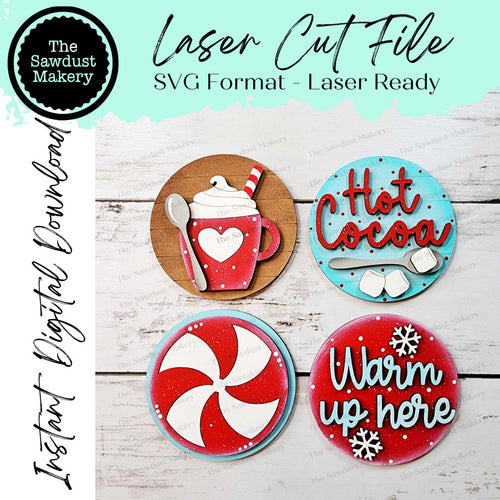 Hot Cocoa Jar Seasonal Rounds | Candy/Mason/Cookie Jar lid | Interchangeable Frame SVG | Laser Cut File | Interchangeable Frame