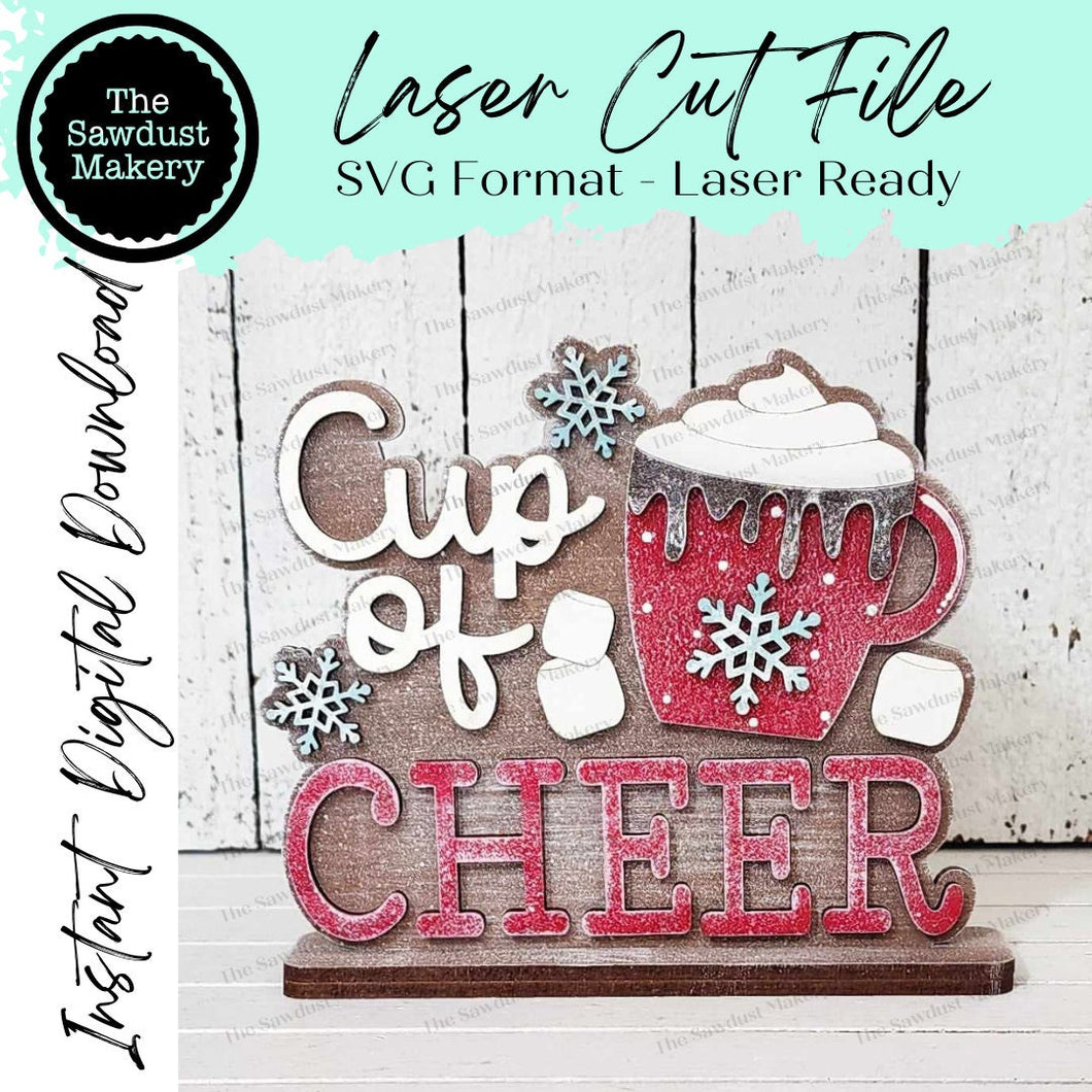 Cup of Cheer Cocoa Bar Shelf Sitter SVG | Cocoa Bar laser cut file | Glowforge | Hot Cocoa SVG | Christmas SVG | Winter svg