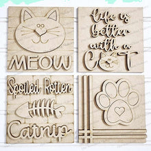 Load image into Gallery viewer, Cat Laser Cut Files | Cat Interchangeable Leaning Sign Bundle File SVG | Meow Cat Tiered Tray SVG | Farmhouse Frame
