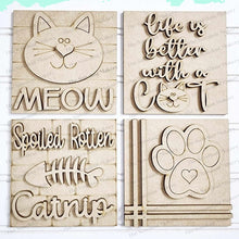 Load image into Gallery viewer, Cat Laser Cut Files | Cat Interchangeable Leaning Sign Bundle File SVG | Meow Cat Tiered Tray SVG | Farmhouse Frame
