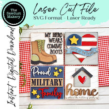 Load image into Gallery viewer, Military Sign Bundle Sign Laser SVG File | Laser Cut File | Interchangeable Frame | Leaning Frame SVG | Laser Cut | Military SVG signs
