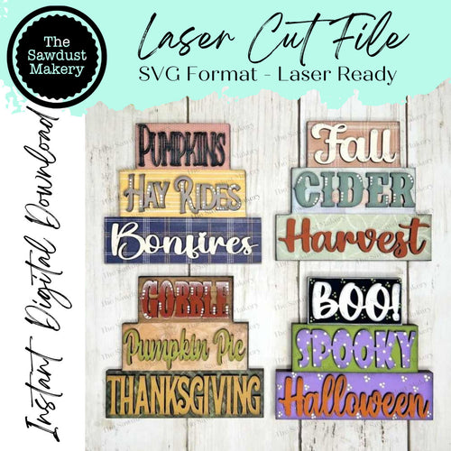 Fall Word Stackers | Fall Mini Block SVG | SVG File | Laser Cut File | Glowforge | Fall Havest Tiered Tray SVG Add-on laser cut svg file