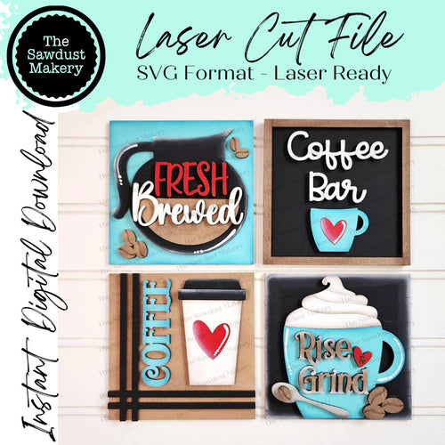 Coffee Bar Laser Cut Files | Coffee Bar Interchangeable Leaning Sign Bundle File SVG | Coffee Tiered Tray SVG | Farmhouse Frame