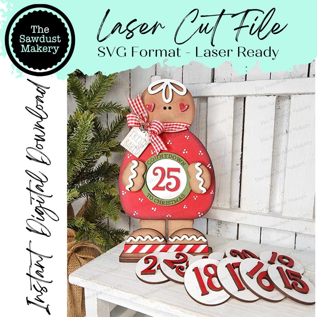 Standing Countdown Gingerbread SVG Laser Cut File | Christmas SVG File | Gingerbread SVG | Christmas Shelf Sitter | Countdown to Christmas