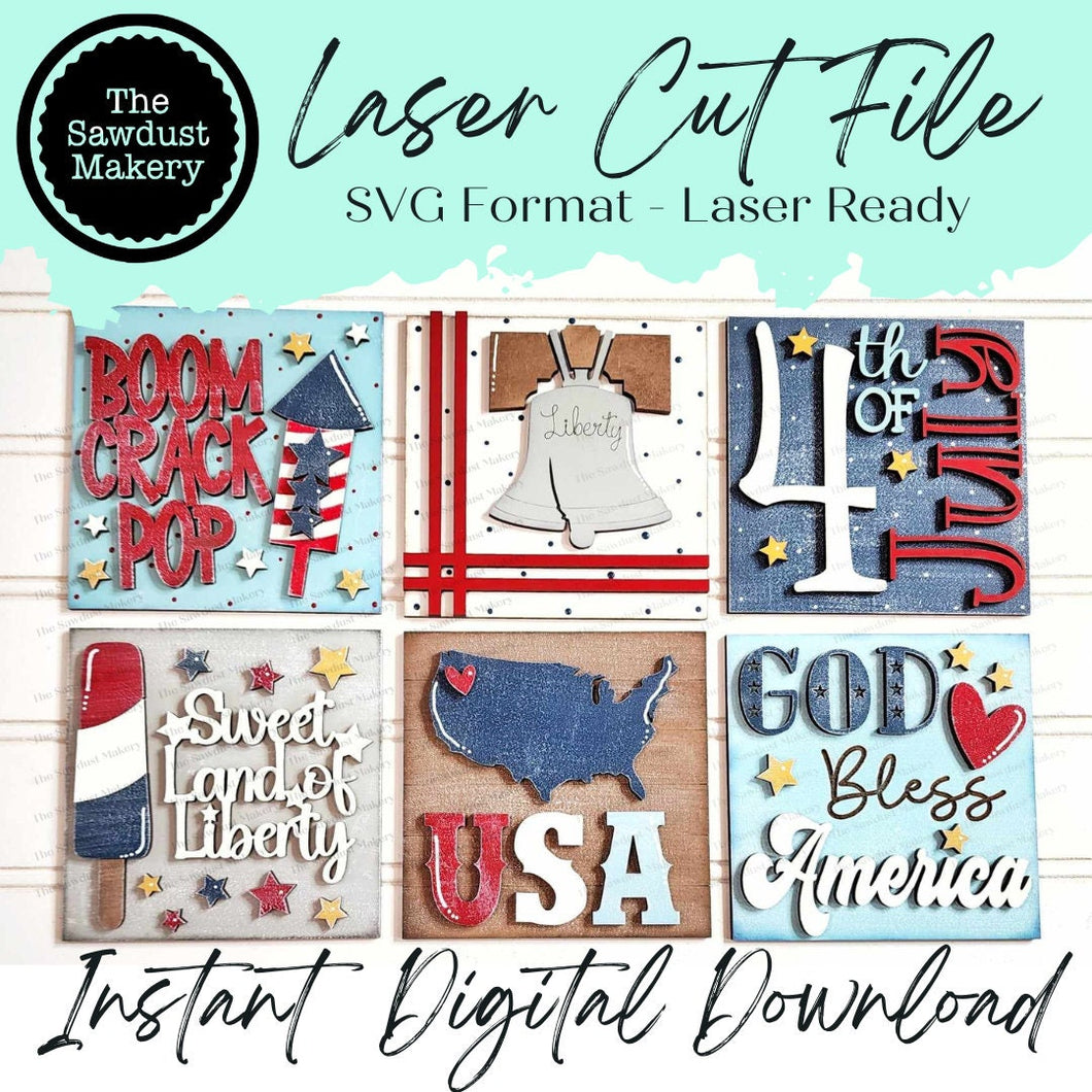 Patriotic Summer Laser Cut File | Farmhouse Interchangeable Leaning Sign Bundle File SVG | Glowforge | Farmhouse Signs