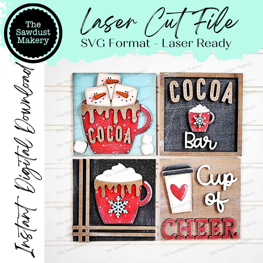 Hot Cocoa Bar Sign Bundle Sign Laser SVG File | Laser Cut File | Interchangeable Frame | Leaning Frane SVG | Laser Cut Hot Cocoa signs