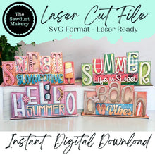 Load image into Gallery viewer, Add-on Mini Summer Beach Word Block 5 &amp; 6 Letter Sets | Mini Word Block SVG laser Cut File | Glowforge | Standing SVG File
