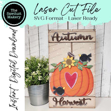 Load image into Gallery viewer, Autumn Harvest Fall Pumpkin Pallet Sign Door Hanger SVG File | Laser Cut File | Fall SVG File | Door Hanger svg | Pumpkin SVG | Prim svg
