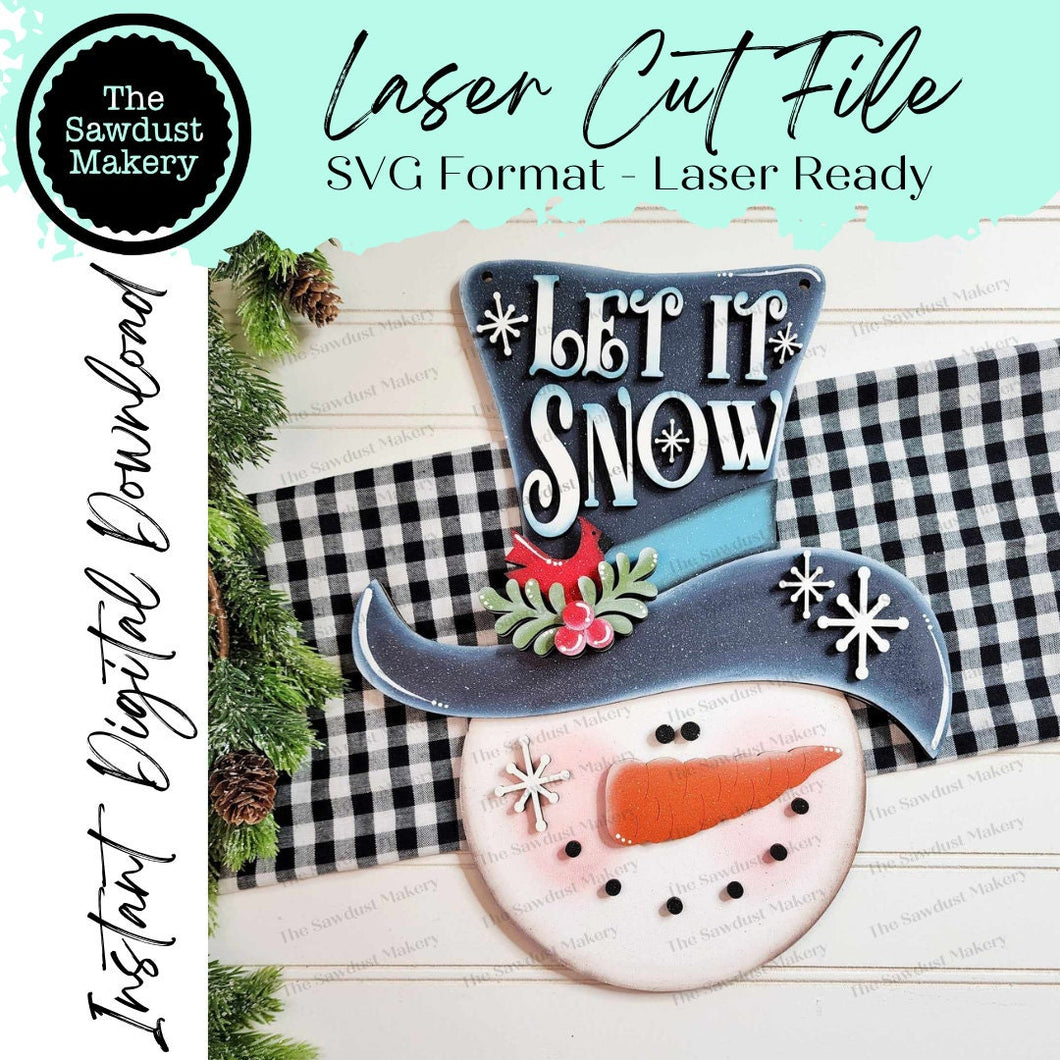 Let it Snow Snowman Door Hanger SVG | Snowman laser cut file Let it Snow | Glowforge | Snowman Door Hanger | Let it Snow SVG | Winter SVG