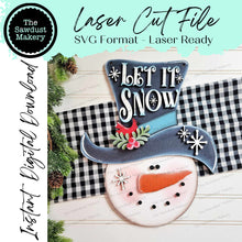 Load image into Gallery viewer, Let it Snow Snowman Door Hanger SVG | Snowman laser cut file Let it Snow | Glowforge | Snowman Door Hanger | Let it Snow SVG | Winter SVG
