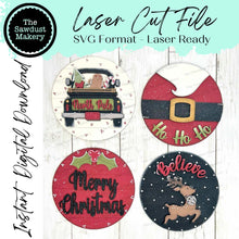 Load image into Gallery viewer, 6&quot; Round Santa North Pole Sign Set SVG File | Laser Cut File | Interchangeable Frame | Merry Christmas | Ho Ho Ho | Santa Truck | Santa SVG
