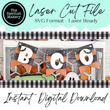 Load image into Gallery viewer, Halloween Boo Banner SVG | Laser Cut File | Glowforge | Halloween SVG | Banner SVG | Banner | Mini Banner svg | Bats Svg
