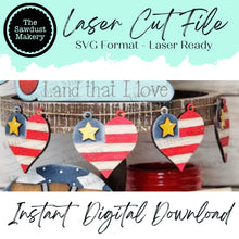 Load image into Gallery viewer, Patriotic Flag Heart Banner SVG | Laser Cut File | Glowforge | 4th of July SVG | Banner SVG | Mini Banner svg | Summer Svg | Patriotic svg
