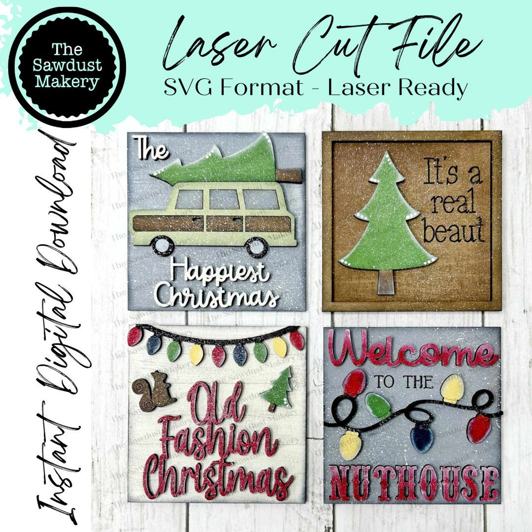 Old Fashioned Christmas Sign Bundle Laser Cut File | Farmhouse Interchangeable Leaning Sign Bundle File SVG | Glowforge | Farmhouse Signs