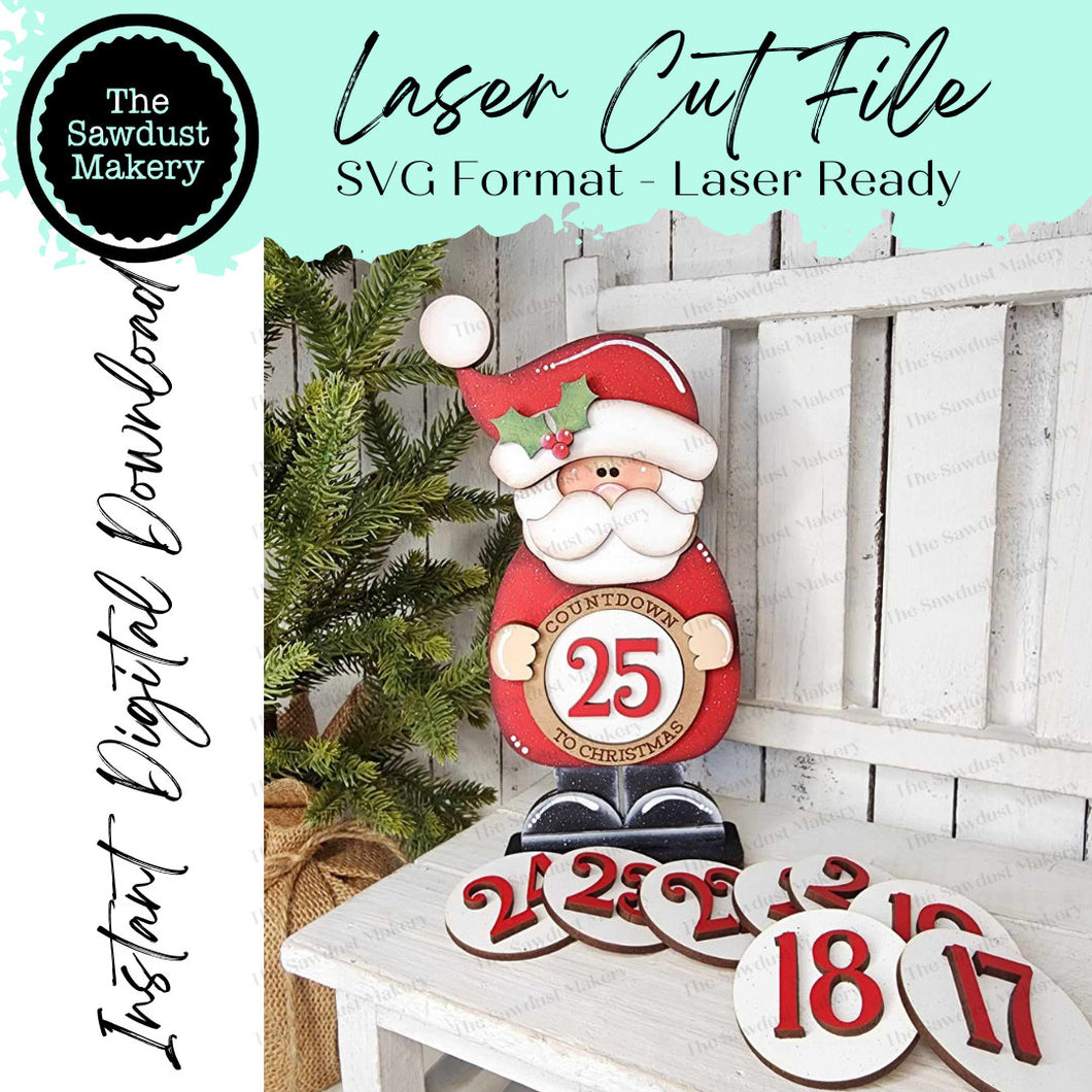 Standing Countdown Santa SVG File | Laser Cut File | Christmas SVG File | Santa SVG | Christmas Shelf Sitter | Countdown to Christmas