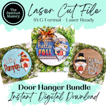 Load image into Gallery viewer, Fall Gnome Door Hanger Bundle Laser File | Fall | Round Door Hanger Bundle | Laser SVG Bundle File | Laser Cut File | Thanksgiving SVGS
