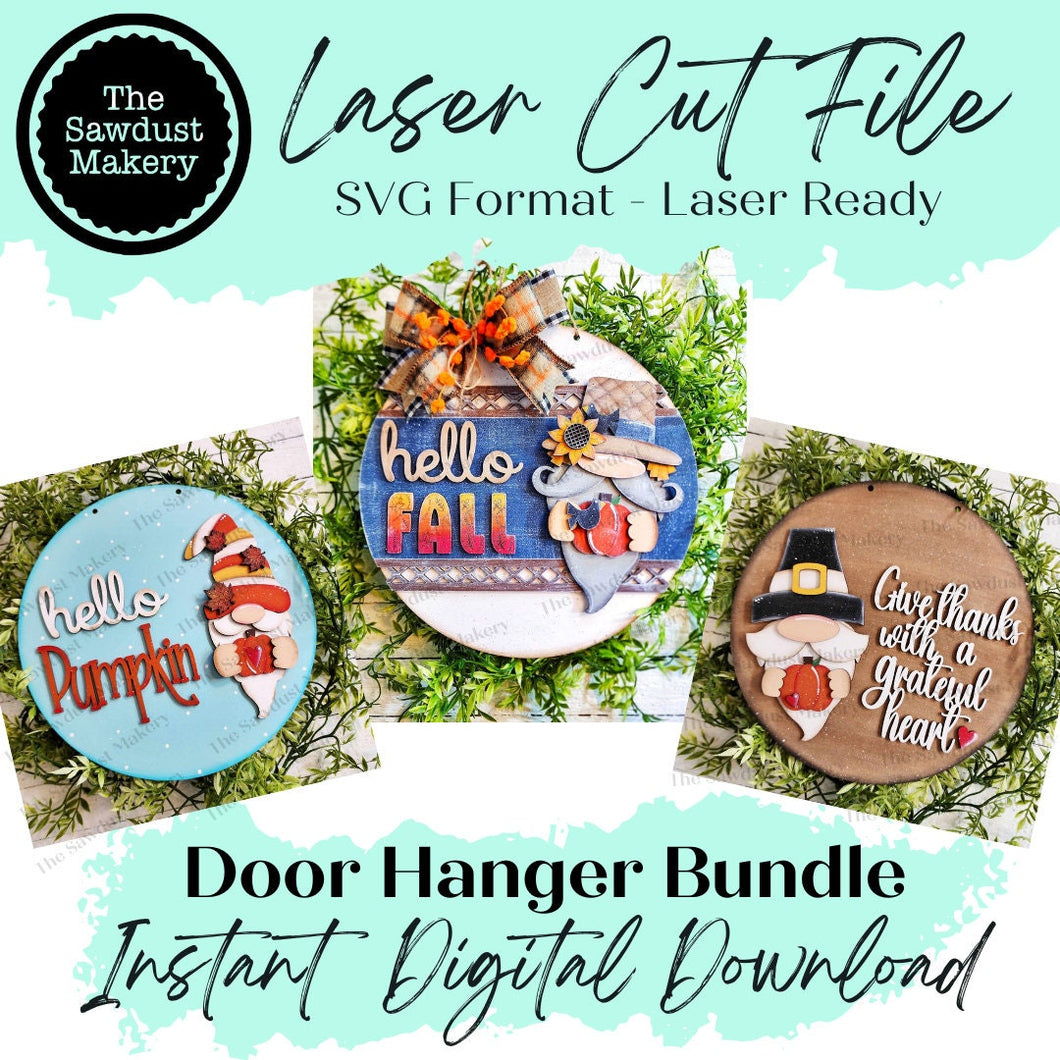 Fall Gnome Door Hanger Bundle Laser File | Fall | Round Door Hanger Bundle | Laser SVG Bundle File | Laser Cut File | Thanksgiving SVGS