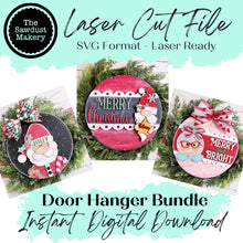 Load image into Gallery viewer, Christmas Door Hanger Bundle Laser File | Santa SVG | Gnome | Round Door Hanger Bundle | Laser SVG Bundle File | Mrs. Claus SVG
