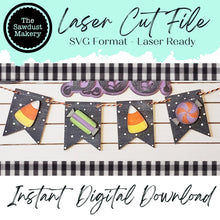 Load image into Gallery viewer, Halloween Candy Banner SVG | Laser Cut File | Glowforge | Halloween SVG | Banner SVG | Banner | Mini Banner svg | Candy Corn Svg
