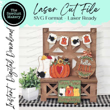 Load image into Gallery viewer, Hello Fall Pumpkin Crow SVG File | Laser Cut File | Glowforge | USA | Pumpkin | Hello Fall | Fall Breadboard | Pumpkin svg | Fall SVG
