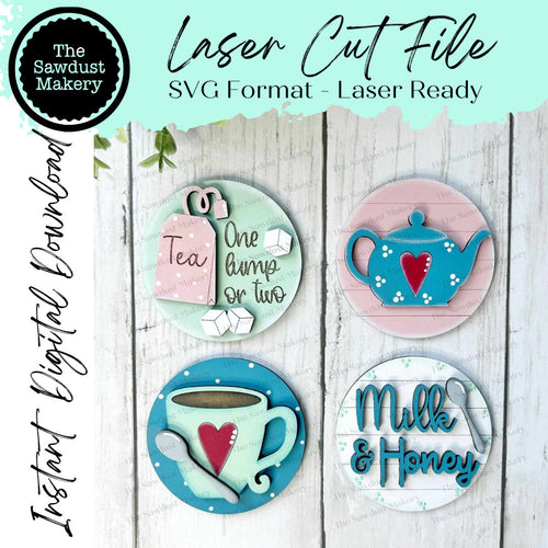 Tea Bundle Seasonal Rounds | Candy/Mason Jar Lid | Cookie Jar lid | Interchangeable Frame SVG | Laser Cut File | Interchangeable Frame