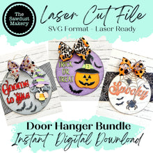 Load image into Gallery viewer, Halloween Door Hanger Bundle Laser File | Halloween | Round Door Hanger Bundle | Laser SVG Bundle File | Laser Cut File | Halloween SVGS
