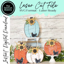 Load image into Gallery viewer, Fall Pumpkin Shelf Sitters SVG File | Laser Cut File | Glowforge | Sunflowers | Pumpkins | Fall Mantle Decor | Fall Pumpkin laser Cut File
