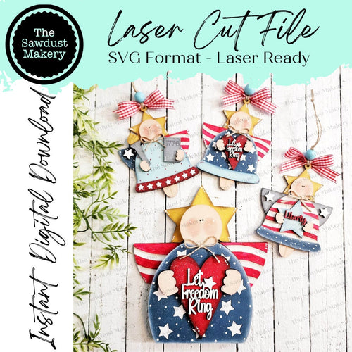 Lady Liberty Angel Shelf Sitter & Ornament SVG File | Laser Cut File | Glowforge | USA | America | 4th of July | Patriotic SVG | Liberty svg