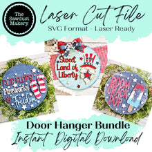 Load image into Gallery viewer, Patriotic Door Hanger Bundle Laser File | 4th of July | Round Door Hanger Bundle | Laser SVG Bundle File | Laser Cut File | America SVG
