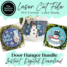 Load image into Gallery viewer, Snowman Winter Door Hanger Bundle Laser File | Snowman SVG | Gnome | Round Door Hanger Bundle | Laser SVG Bundle File | Winter SVG
