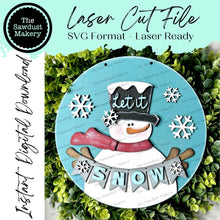 Load image into Gallery viewer, Snowman Winter Door Hanger Bundle Laser File | Snowman SVG | Gnome | Round Door Hanger Bundle | Laser SVG Bundle File | Winter SVG
