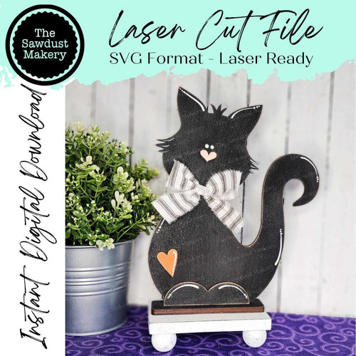 Black Cat SVG File | Laser Cut File | Glowforge | Standing Black Cat SVG File | SVG | Halloween Cat Shelf Sitter | Black Cat svg file