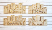 Load image into Gallery viewer, Add-on Mini Fall Thanksgiving Word Block 5 &amp; 6 Letter Sets | Mini Word Block SVG laser Cut File | Glowforge | Tiered Tray Laser decor SVG
