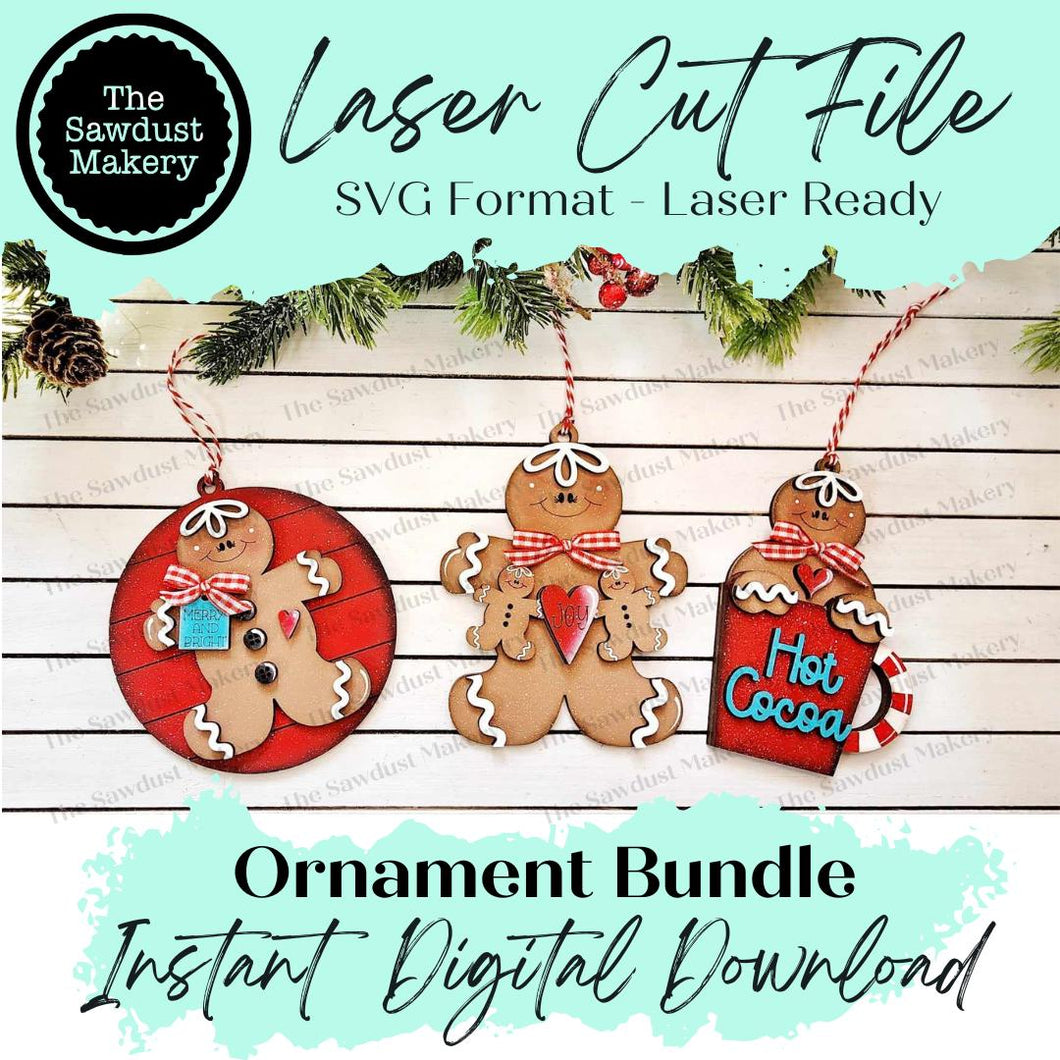 Gingerbread Christmas Ornament Bundle SVG File | Laser Cut File | Christmas Ornament SVG | Ornament Bundle SVG | Gingerbread Ornament Svg