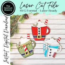 Load image into Gallery viewer, Christmas Cocoa Cup Ornament Gift Card Holder SVG File | Laser Cut File | Christmas Ornament SVG | Ornament SVG | Santa svg | Elf svg
