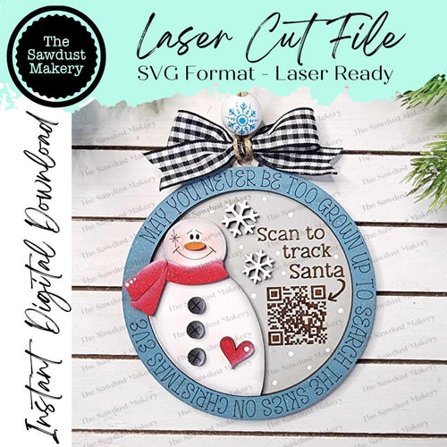 Snowman Santa Tracker Christmas Ornament SVG File | Laser Cut File | Snowman Christmas Ornament | Ornament SVG | Snowman Laser Svg