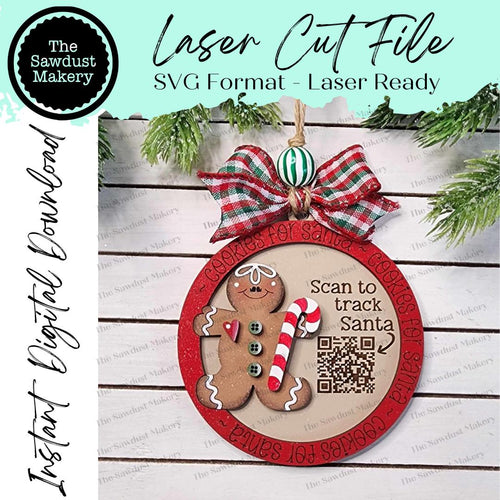 Gingerbread Cookie Santa Tracker Christmas Ornament SVG File | Laser Cut File | Gingerbread Christmas Ornament | Gingerbread Laser Svg