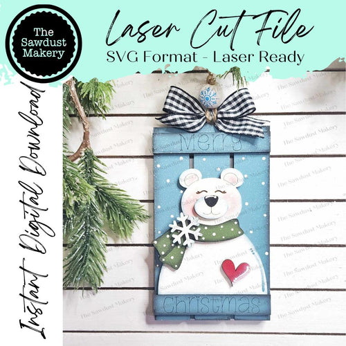 Merry Christmas Polar Bear Pallet Christmas Gift Card Holder Ornament SVG File | Laser Cut File | Christmas Ornament SVG | Ornament SVG