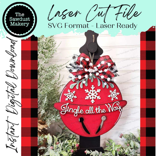 Jingle Bell Door Hanger SVG File | Laser Cut File | Glowforge | Bell SVG | Jingle Bell SVG | Christmas svg | Christmas Door Hanger svg