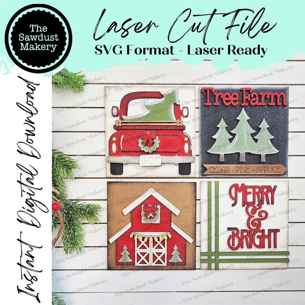 Tree Farm Farmhouse Sign Laser Cut File | Laser Cut File | Interchangeable Frame | Christmas Sign Inserts | Barn SVG | Christmas Sign Bundle