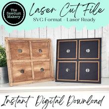 Load image into Gallery viewer, Interchangeable 4 Window Standing Sign Frame Bundle SVG | Laser Cut File | Glowforge | Insert Frame | Seasonal Interchangeable
