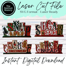 Load image into Gallery viewer, Add-on Mini Gingerbread Word Block 5 &amp; 6 Letter Sets | Mini Word Block SVG laser Cut File | Glowforge | Standing Reversible SVG File
