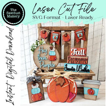 Load image into Gallery viewer, Hello Pumpkin Tiered Tray Display SVG File | Laser Cut File | Glowforge | Pumpkin | Hey There Pumpkin | Pumpkin latte svg | Fall SVG
