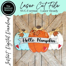 Load image into Gallery viewer, Hello Pumpkin Door Hanger SVG File | Laser Cut File | Glowforge | Pumpkin | Hello Pumpkin | Pumpkin svg | Fall Pumpkin SVG
