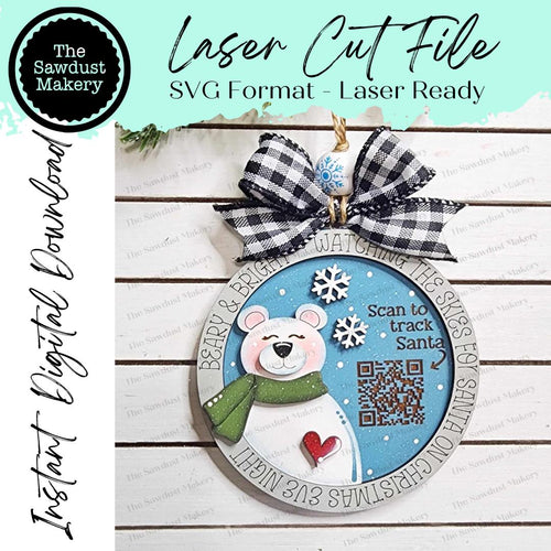 Polar Bear Santa Tracker Christmas Ornament SVG File | Laser Cut File | Bear Christmas Ornament | Ornament SVG | Christmas Laser Svg
