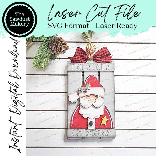 Holly Jolly Christmas Santa Pallet Christmas Gift Card Holder Ornament SVG File | Laser Cut File | Christmas Ornament SVG | Ornament SVG