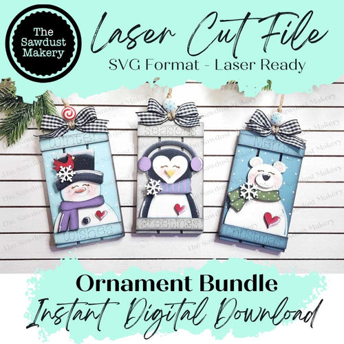 Winter Pallet Christmas Ornament Bundle SVG File | Laser Cut File | Christmas Ornament SVG | Ornament Bundle SVG | Snowman Ornament Svg